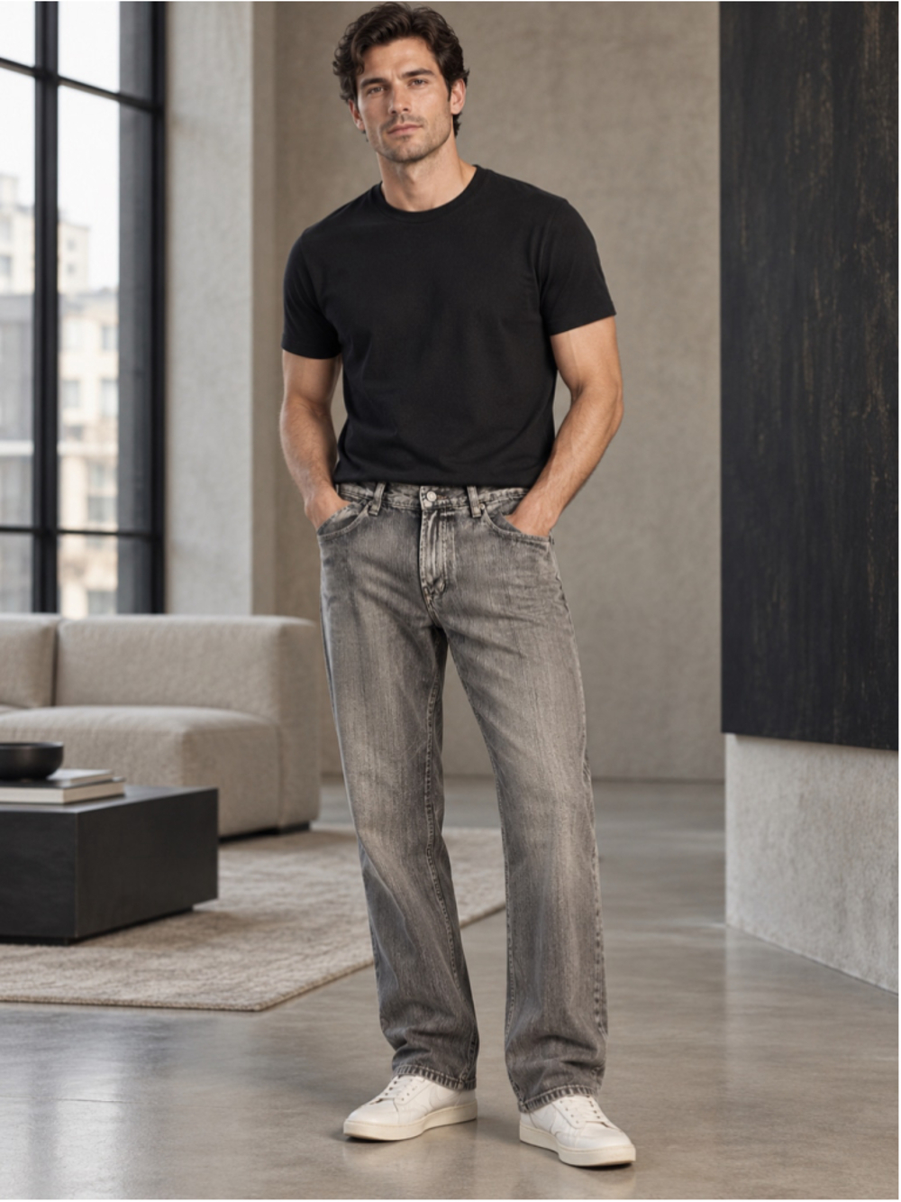 Hugo Boss Jeans Men 36 Straight Leg Rigid Faded Y2K Dadcore Euro Designer Gray